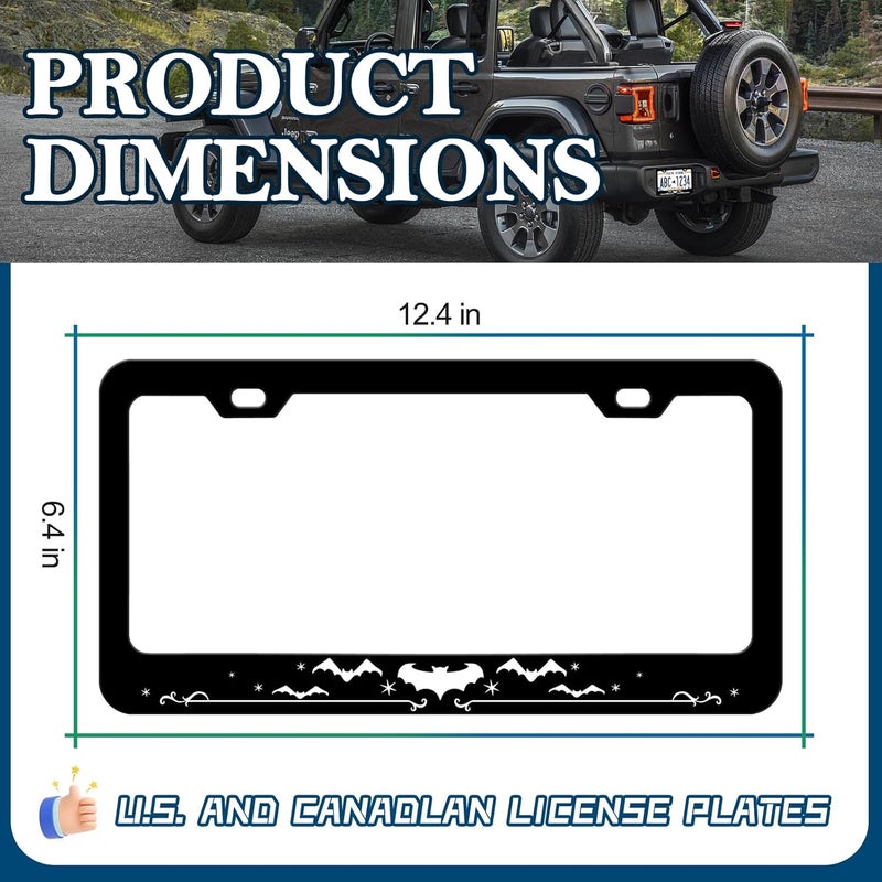 LIN KANG 2Pcs Black and White Bat License Plate Frame, Gothic Animal License Plate Holder for Men Universal Aluminum Metal Rust-Proof Waterproof Car Decorative Tag Frames for Standard US 12x6 Inch - Image 2